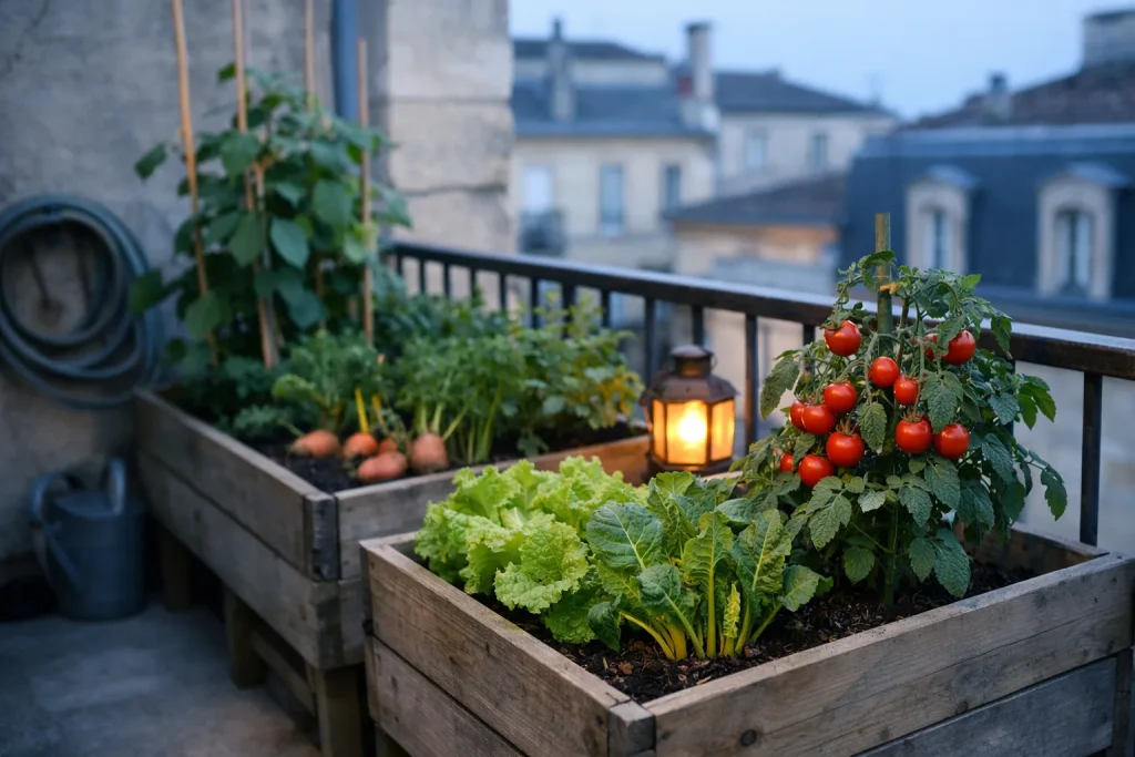 Un potager sur un balcon des Chartrons : trois bacs et cinq légumes