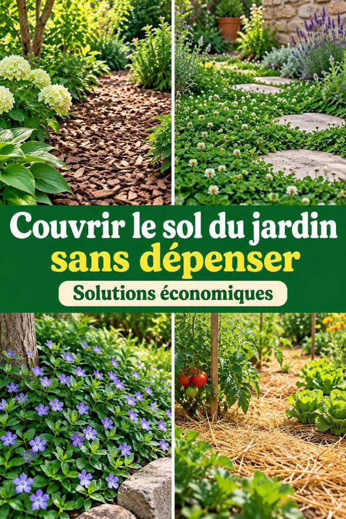 Un jardin avec un sol couvert par des végétaux en Bordeaux, symbolisant des solutions écologiques et économiques.